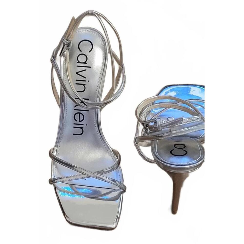 Calvin Klein Women's Silver Strappy Classy Formal Sandals Stilettos Size 9M